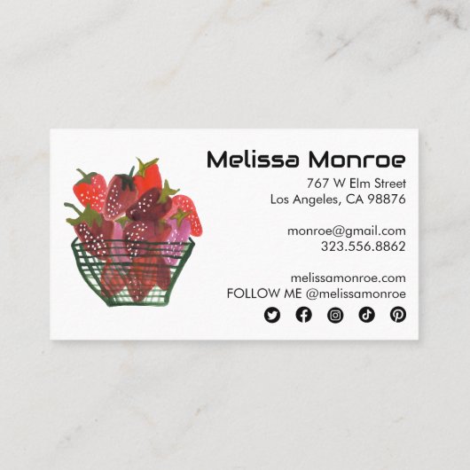 いちご魅力的かごの水彩可愛いフルーツ 名刺 (裏面)