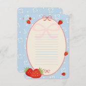 いちご魅力的とリボンのノートカード サンキューカード (正面/裏面)