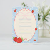 いちご魅力的とリボンのノートカード サンキューカード (スタンド正面)