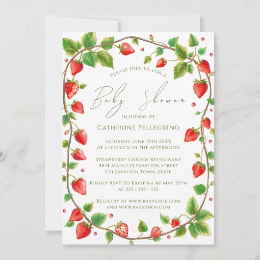 いちご鮮やかの赤ちゃんシャワーリース 招待状 (正面)