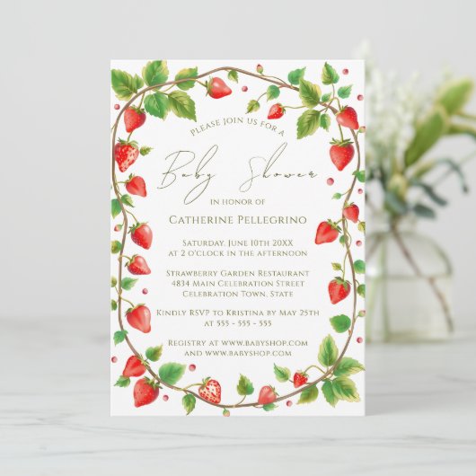 いちご鮮やかの赤ちゃんシャワーリース 招待状 (スタンド正面)