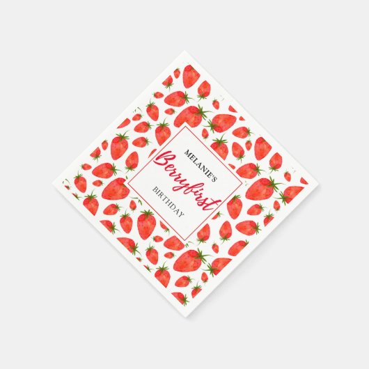 いちご1日のパーティー |ベリーパターン スタンダードカクテルナプキン (角)