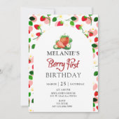 いちご1日のパーティー |最初のベリー 招待状 (正面)