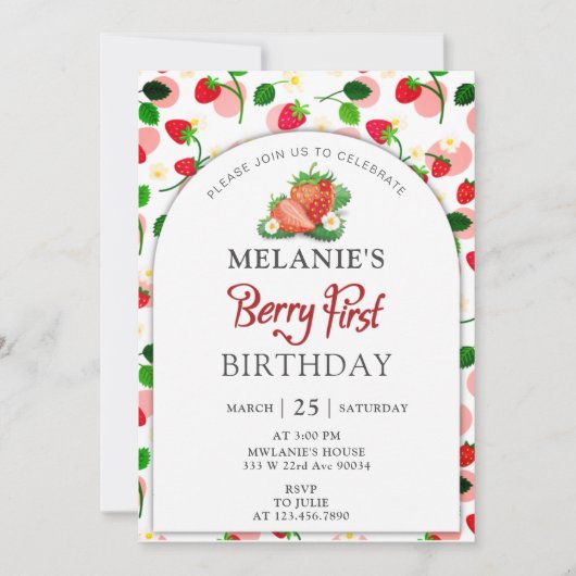 いちご1日のパーティー |最初のベリー 招待状 (正面)