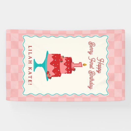 いちご1日の誕生日ケーキ市松模様に 横断幕 (横)