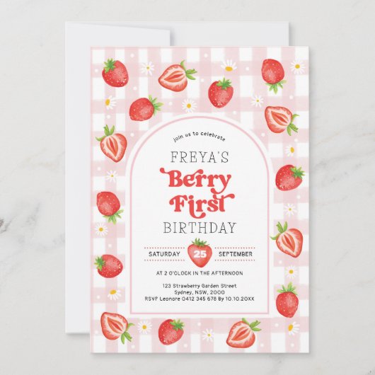 いちご1日の誕生日 |ベリーファースト・ガールパーティー 招待状 (正面)