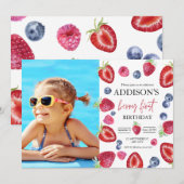 いちご1歳の誕生日パーティーベリー ファースト フォト 招待状 (正面/裏面)