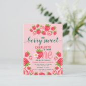 いちご1歳の誕生日パーティー ベリー スウィート ピンク ポストカード (スタンド正面)