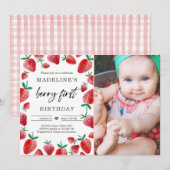 いちご1歳の誕生日招待状ファーストベリースイート 招待状 (正面/裏面)