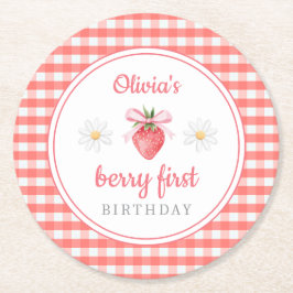 いちご1歳の誕生日 ベリー ファースト バースデー ラウンドペーパーコースター