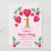 いちご1歳の誕生日 ベリー ファースト バースデー 招待状 (正面)