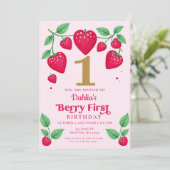 いちご1歳の誕生日 ベリー ファースト バースデー 招待状 (スタンド正面)