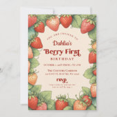 いちご1歳の誕生日 ベリー ファースト バースデー 招待状 (正面)