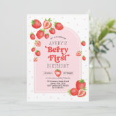 いちご1歳の誕生日 ベリー ファースト フォト パーティー 招待状 (スタンド正面)