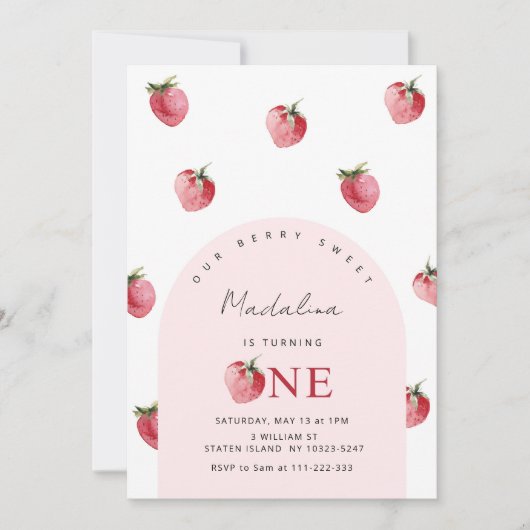 いちご1歳の誕生日 招待状 (正面)