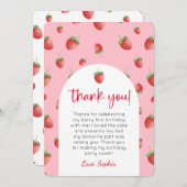 いちご1歳誕生日写真感謝カード 招待状 (正面/裏面)