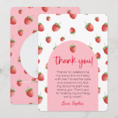 いちご1歳誕生日写真感謝カード 招待状 (正面/裏面)