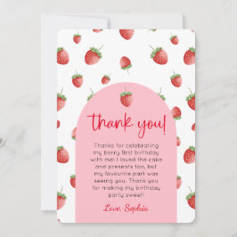 いちご1歳誕生日写真感謝カード 招待状