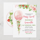 いちご1歳誕生日招待状 招待状 (正面/裏面)