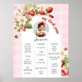 いちご1st誕生日パーティー写真マイルストーン ポスター (正面)