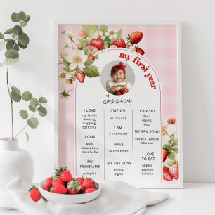 いちご1st誕生日パーティー写真マイルストーン ポスター