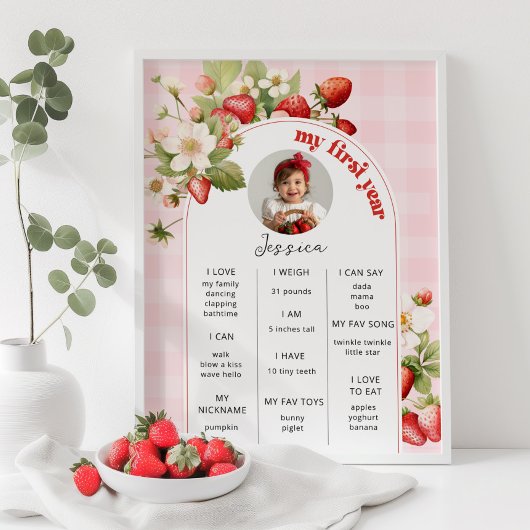 いちご1st誕生日パーティー写真マイルストーン ポスター