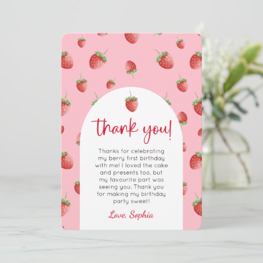 いちご1st誕生日フォトサンキューカード 招待状 (スタンド正面)
