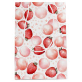 いちご と ピンクの風船 かわいい 夏のプレゼント ミディアムペーパーバッグ (正面)