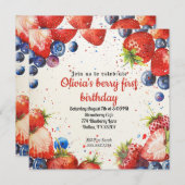 いちご と ブルーベリーのファーストバースデー 招待状 (正面/裏面)