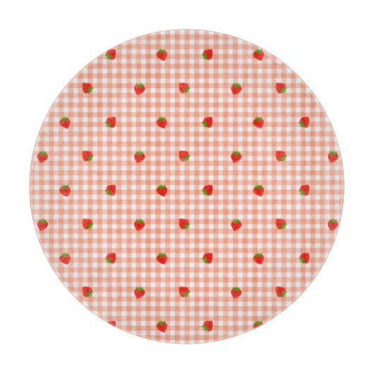 いちご＆ギンガムチェック（サーモンピンク）    カッティングボード (正面)
