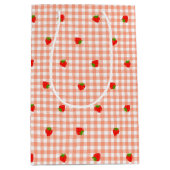 いちご＆ギンガムチェック（サーモンピンク）   ミディアムペーパーバッグ (正面)