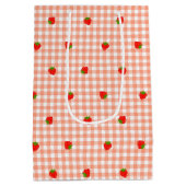 いちご＆ギンガムチェック（サーモンピンク）   ミディアムペーパーバッグ (裏面)