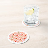 いちご＆ギンガムチェック（サーモンピンク）    ラウンドペーパーコースター (インサイチュ)