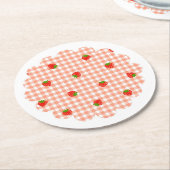 いちご＆ギンガムチェック（サーモンピンク）    ラウンドペーパーコースター (アングル)