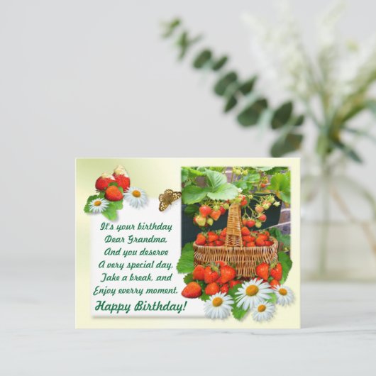 いちご~グランマザー誕生日葉書 ポストカード (スタンド正面)