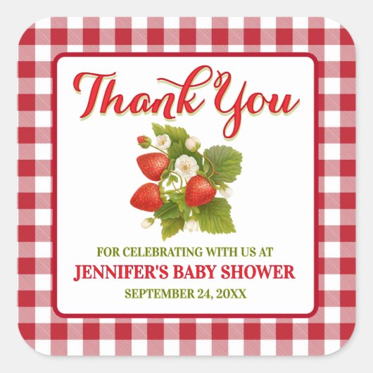 いちご テーマのベビーシャワー お礼 スクエアシール (正面)