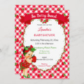 いちご テーマの 赤ちゃん 女の子 ギンガム 赤 緑 招待状 (正面/裏面)