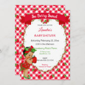 いちご テーマの 赤ちゃん 女の子 ギンガム 赤 緑 招待状 (正面/裏面)