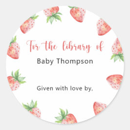 いちご - ベビーシャワーのためのブックプレート、赤ちゃんのための本 ラウンドシール