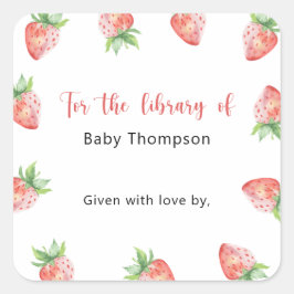 いちご - ベビーシャワーのブックプレート、赤ちゃんのための本 スクエアシール