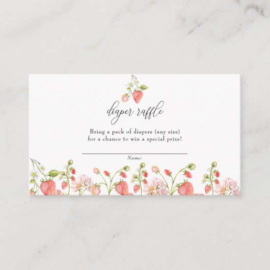 いちご |夏の赤ちゃんシャワーおむつラッフル エンクロージャーカード (正面)