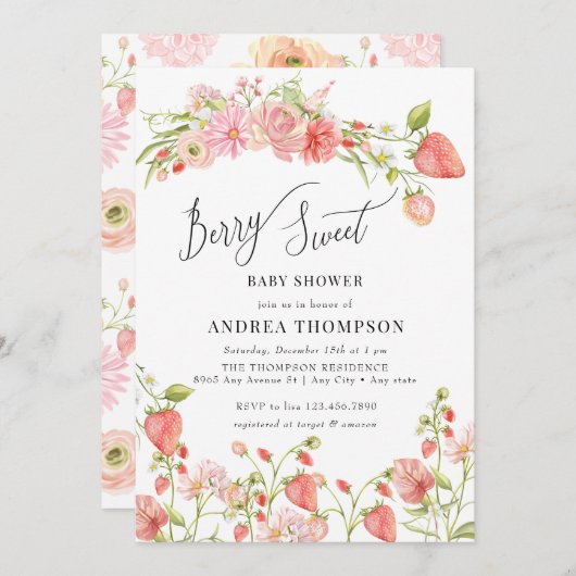 いちご |夏の赤ちゃんシャワー 招待状 (正面/裏面)