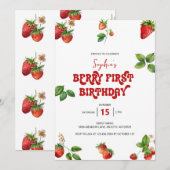 いちご |第1誕生日第1誕生日 招待状 (正面/裏面)