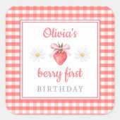 いちご 1歳の誕生日 バースデー スクエアシール (正面)