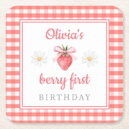 いちご 1歳の誕生日 ベリー ファースト バースデー スクエアペーパーコースター