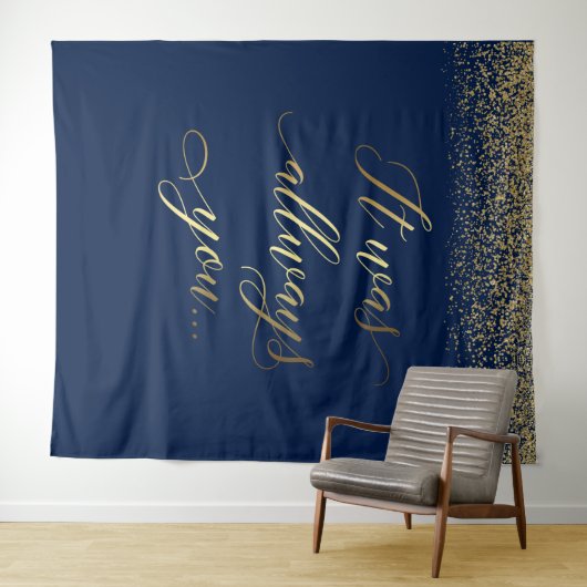 いつだってあなただった テックス 青いグリッターのウェディングバナー タペストリー (インサイチュ(横))