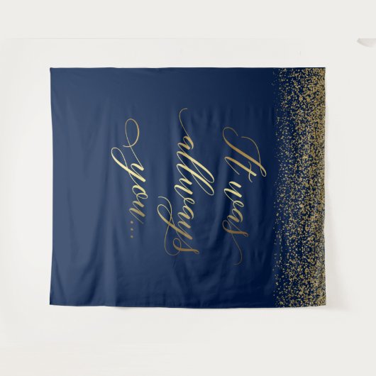 いつだってあなただった テックス 青いグリッターのウェディングバナー タペストリー (正面(横))