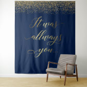 いつだってあなただった テックス 青いグリッターのウェディングバナー タペストリー (インサイチュ)