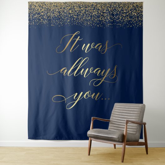 いつだってあなただった テックス 青いグリッターのウェディングバナー タペストリー (インサイチュ)