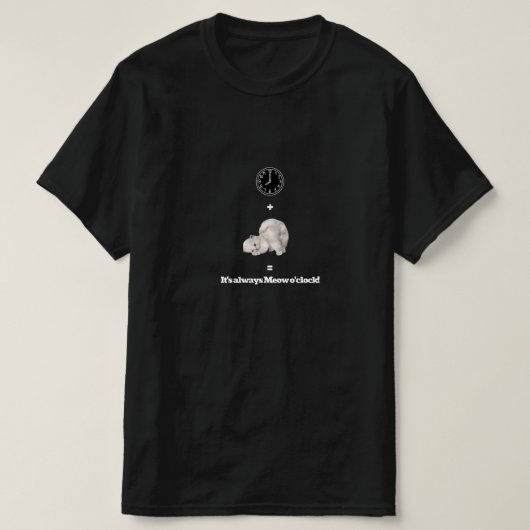 いつだってにゃん時だよ 面白いネコ時計デザイン Tシャツ (デザイン正面)